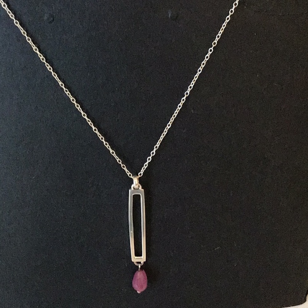 Sterling Silver Chain Rectangle Pendant - image 2